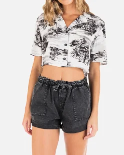Women Hurley Tops & T-Shirts*BEACH WALK CROP CAMP SHIRT