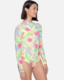 Women Hurley One Piece*Bloom Wash Zip Back Cheeky Surfsuit