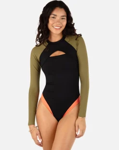 Women Hurley One Piece*Color Blocked Max Cross Yoke Long Sleeve Moderate Surfsuit