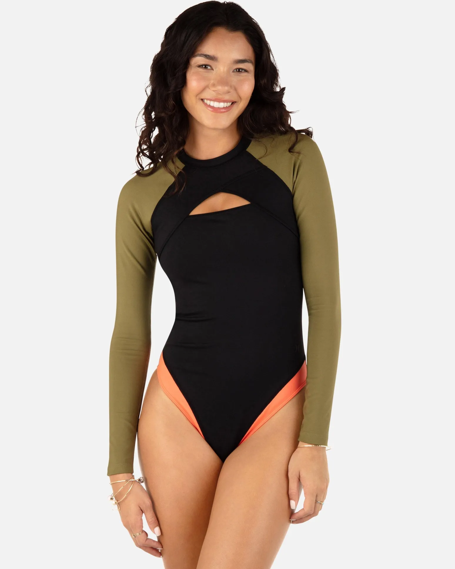 Women Hurley One Piece*Color Blocked Max Cross Yoke Long Sleeve Moderate Surfsuit