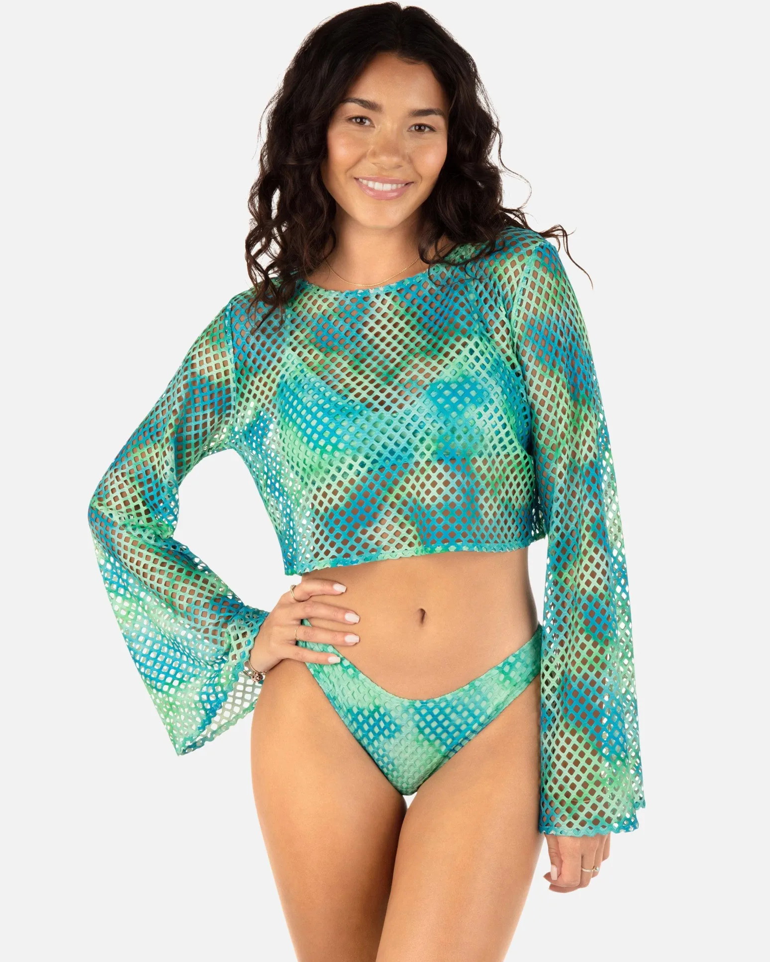 Women Hurley Tops & T-Shirts*Color Wash Mesh Long Sleeve Crop Top