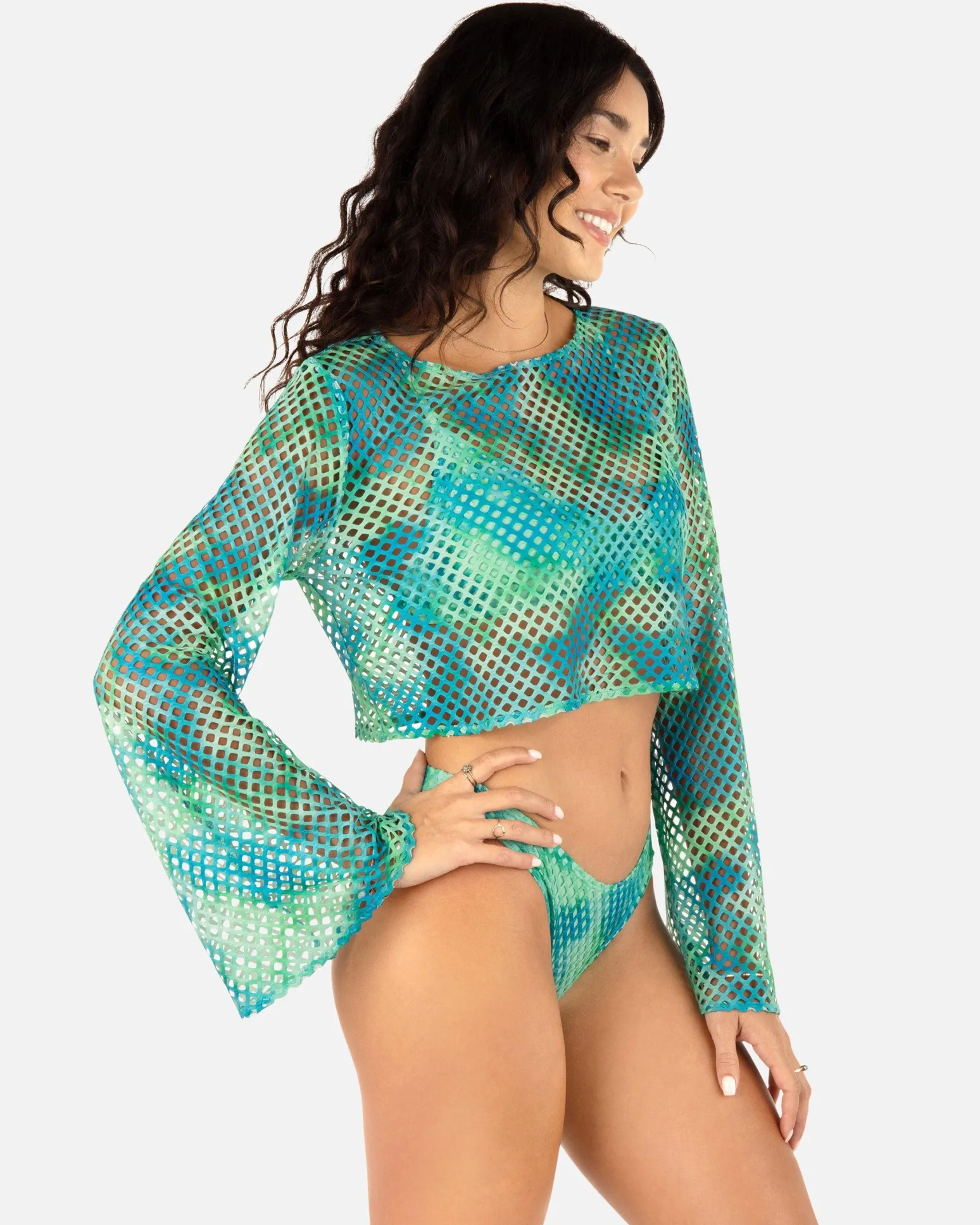 Women Hurley Tops & T-Shirts*Color Wash Mesh Long Sleeve Crop Top