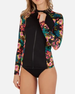 Women Hurley Rashguards & Surf Shirts|Rashguards & Surf Shirts*Fiji Fantasy Long Sleeve Zip Front Rashguard