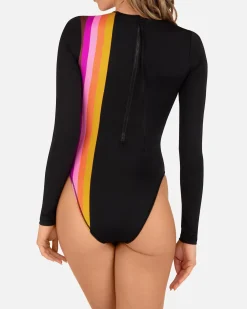 Women Hurley One Piece*Fiji Stripe Zip Back Surf Suit