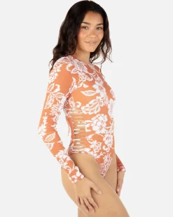 Women Hurley One Piece*Floral Ikat Long Sleeve Zip Back Moderate Surf Suit