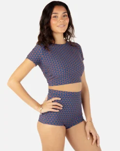 Women Hurley Bikini Tops|Bikinis*Geo Mirage Crop Short Sleeve Top