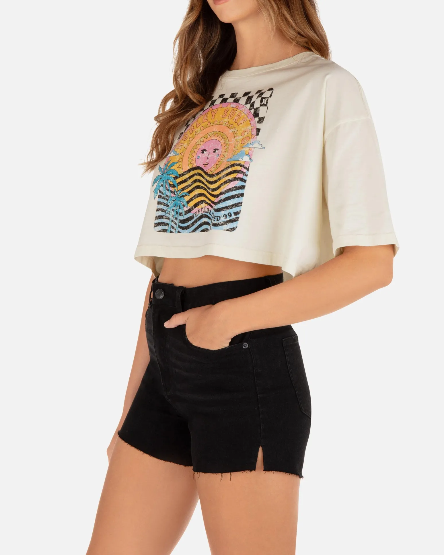 Women Hurley Tops & T-Shirts*Psychedelic Surf Boyfriend Cropped Tee