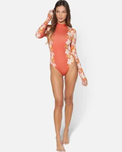 Women Hurley One Piece*Sand Dollar Long Sleeve Zip Back Moderate Surf Suit