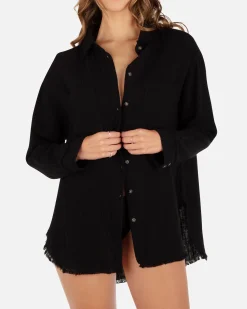 Women Hurley Tops & T-Shirts*Solid Long Sleeve Button Front Shirt