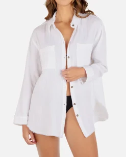 Women Hurley Tops & T-Shirts*Solid Long Sleeve Button Front Shirt
