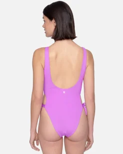 Women Hurley One Piece*Solid Reversible Tie Side Cheeky One Piece
