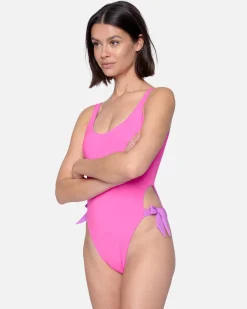Women Hurley One Piece*Solid Reversible Tie Side Cheeky One Piece