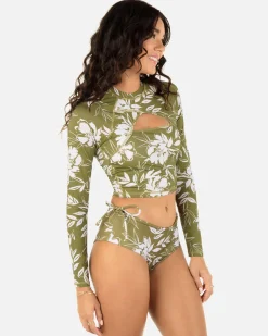 Women Hurley Rashguards & Surf Shirts|Rashguards & Surf Shirts*Waimea Valley Long Sleeve Cropped Cross Yoke Rashguard